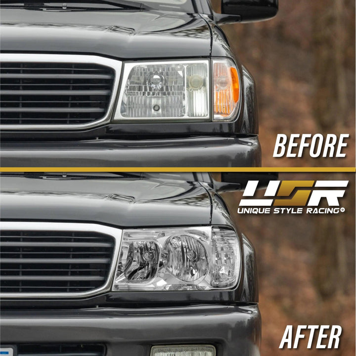 1998 - 2005 Toyota Land Cruiser FJ100 Chrome or Black Housing Crystal Clear Lens Headlights with Corner Light