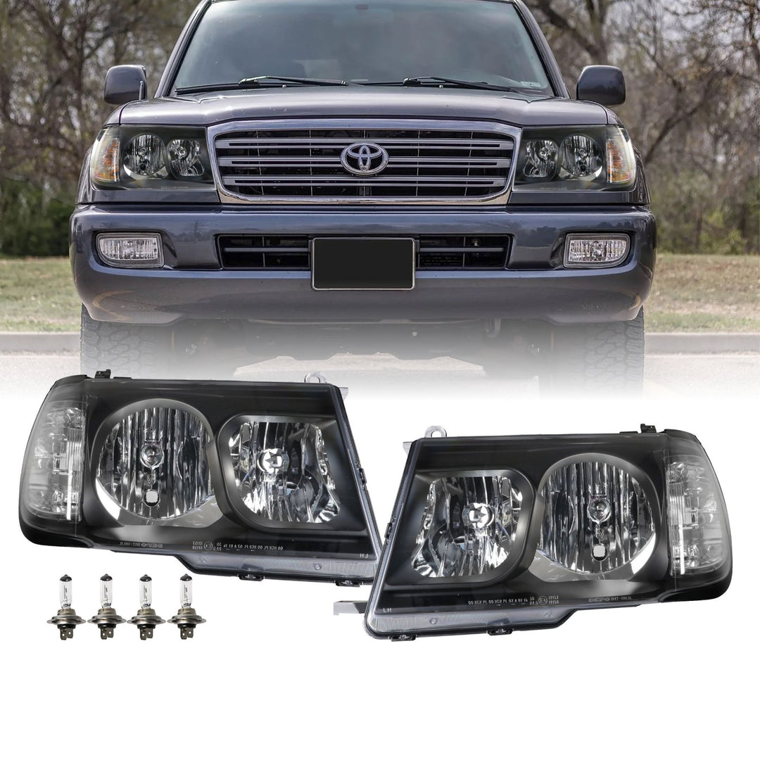 1998 - 2005 Toyota Land Cruiser FJ100 Chrome or Black Housing Crystal Clear Lens Headlights with Corner Light