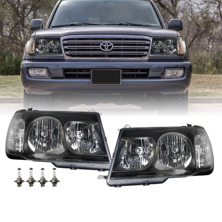 1998 - 2005 Toyota Land Cruiser FJ100 Chrome or Black Housing Crystal Clear Lens Headlights with Corner Light