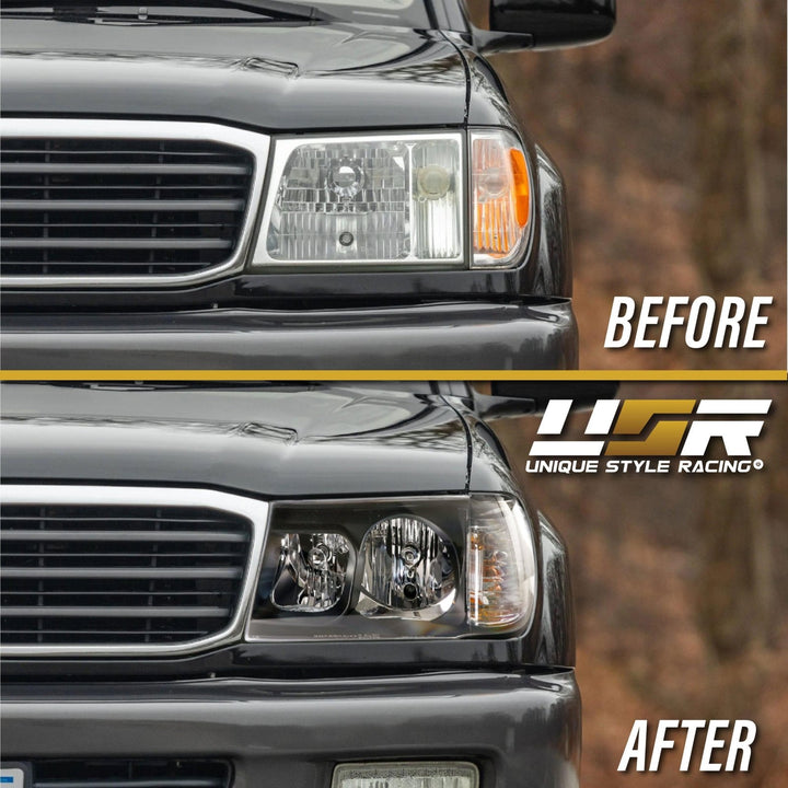 1998 - 2005 Toyota Land Cruiser FJ100 Chrome or Black Housing Crystal Clear Lens Headlights with Corner Light