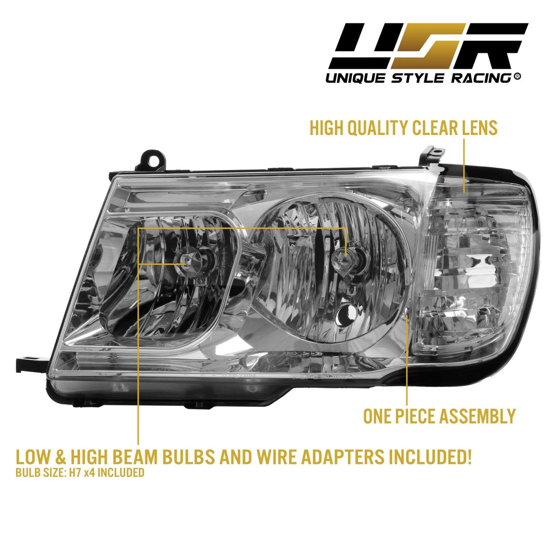 1998 - 2005 Toyota Land Cruiser FJ100 Chrome or Black Housing Crystal Clear Lens Headlights with Corner Light