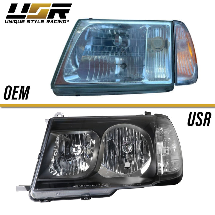 1998 - 2005 Toyota Land Cruiser FJ100 Chrome or Black Housing Crystal Clear Lens Headlights with Corner Light