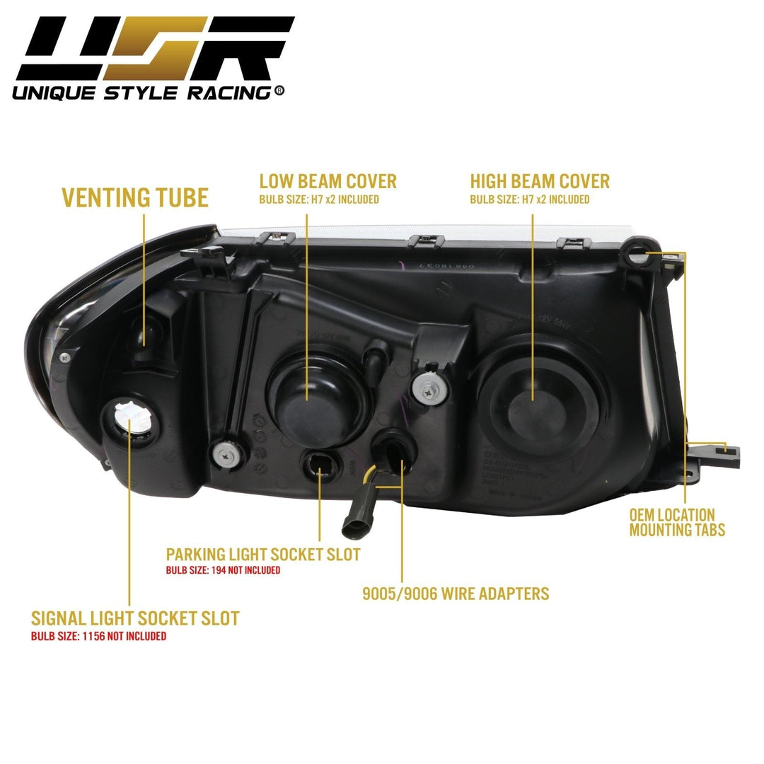 1998 - 2005 Toyota Land Cruiser FJ100 Chrome or Black Housing Crystal Clear Lens Headlights with Corner Light