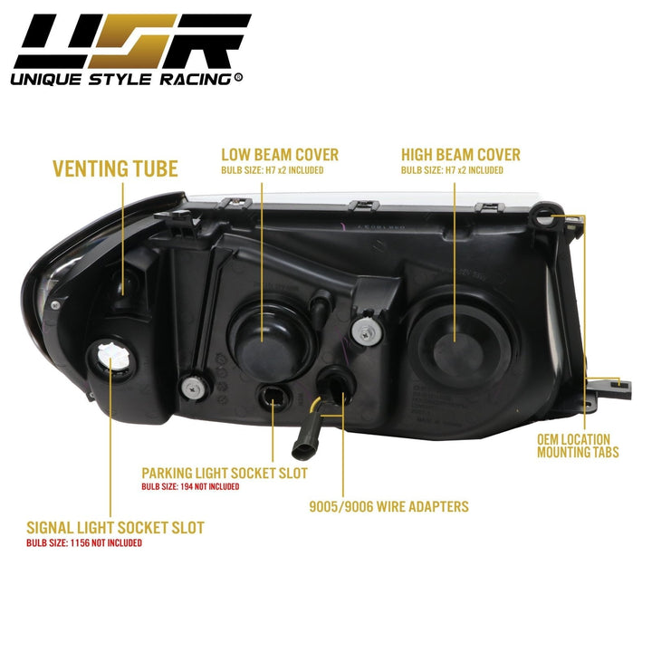 1998 - 2005 Toyota Land Cruiser FJ100 Chrome or Black Housing Crystal Clear Lens Headlights with Corner Light
