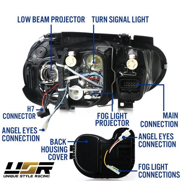 1992 - 2005 VW Golf / GTi Mk. 4 Projector Glass Lens Angel Halo Headlight With Optional Xenon HID