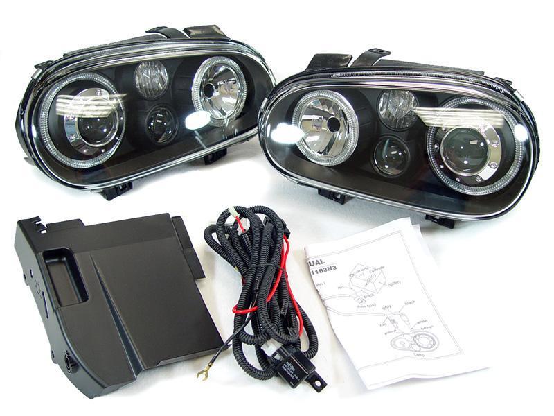 1992 - 2005 VW Golf / GTi Mk. 4 Projector Glass Lens Angel Halo Headlight With Optional Xenon HID