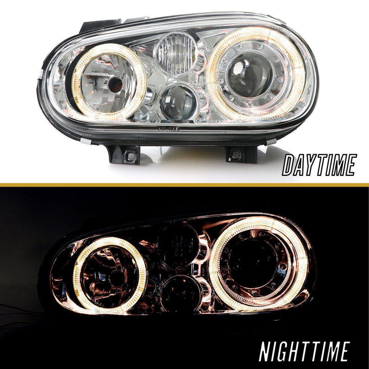 1992 - 2005 VW Golf / GTi Mk. 4 Projector Glass Lens Angel Halo Headlight With Optional Xenon HID