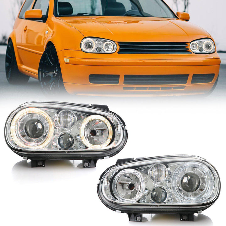 1992 - 2005 VW Golf / GTi Mk. 4 Projector Glass Lens Angel Halo Headlight With Optional Xenon HID