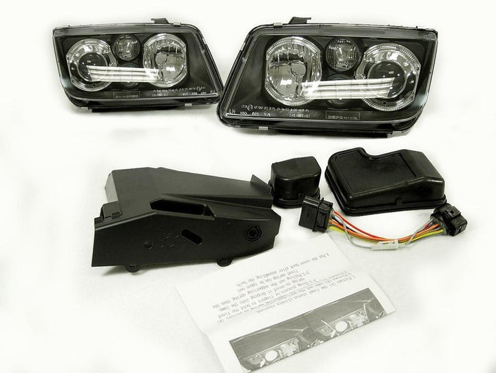 1992 - 2004 VW Jetta / BORA Mk. 4 Black Housing Projector Angel Eyes Halo Headlight