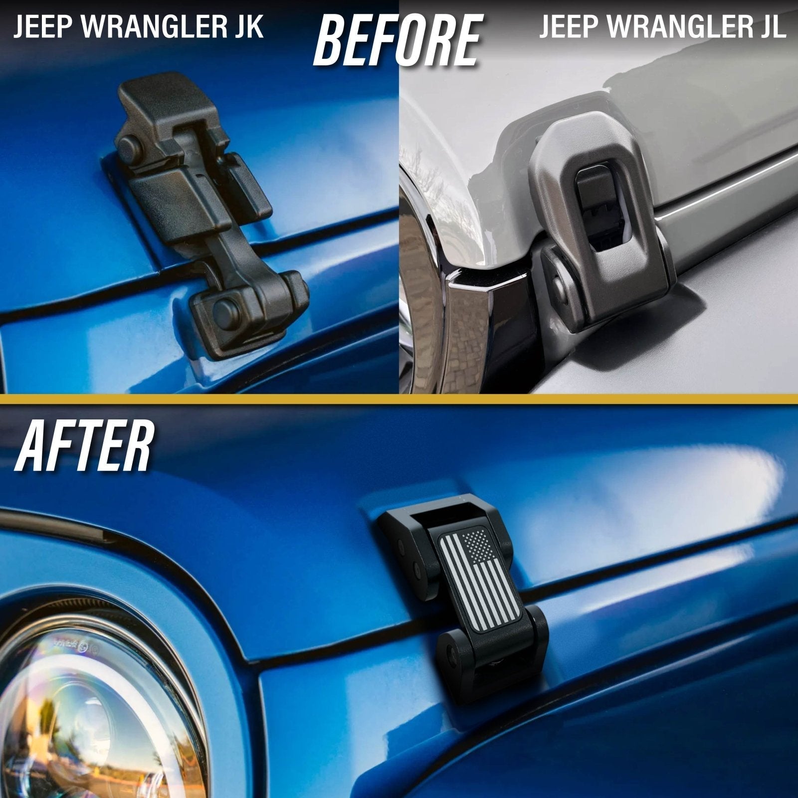Loquets De Capot Pour Jeep Wrangler JK JL (2007-2023) Et Gladiator JT - 1 Paire - Installation Facile Sans Perçage