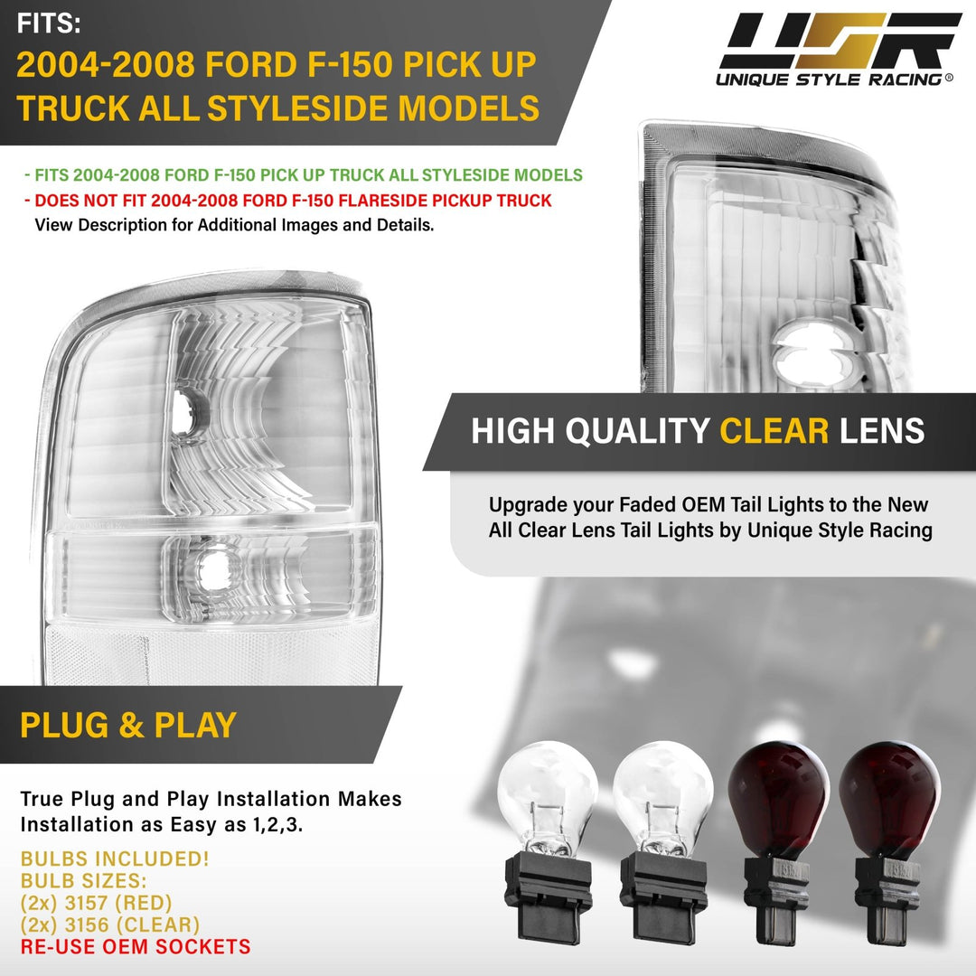 OPEN BOX 2004 - 2008 Ford F - 150 / F150 Euro Style All Clear Lens Tail Lights