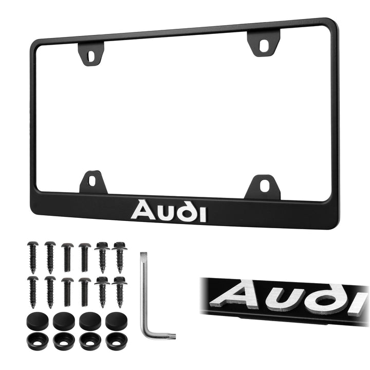 Audi Stealth Matte Black Powder Coat License Plate Frame with 3D Raised Black or Silver Letters

#style_alloy-silver