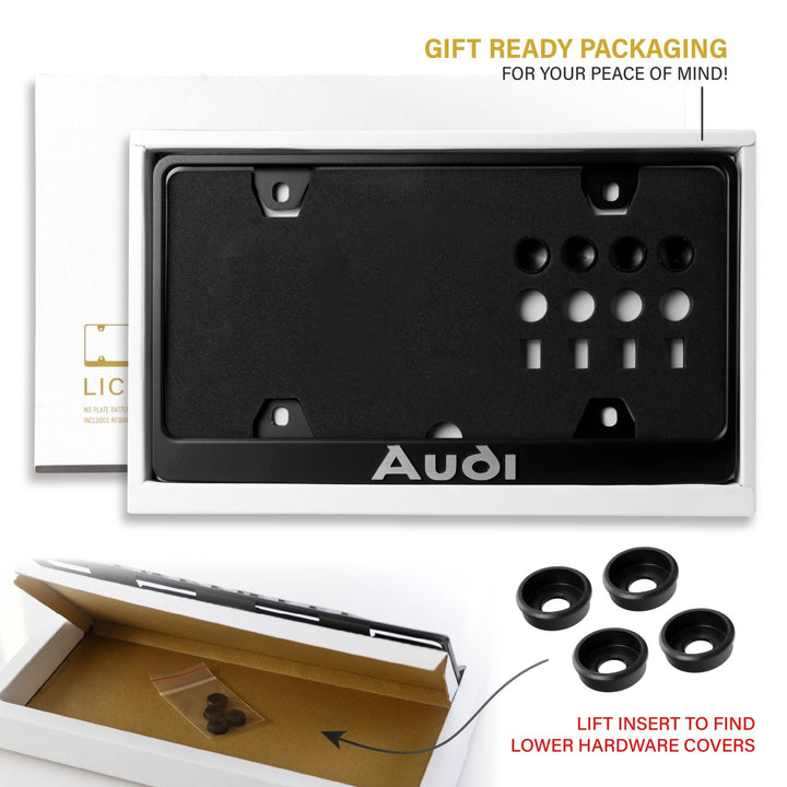 Audi Stealth Matte Black Powder Coat License Plate Frame with 3D Raised Black or Silver Letters

#style_alloy-silver