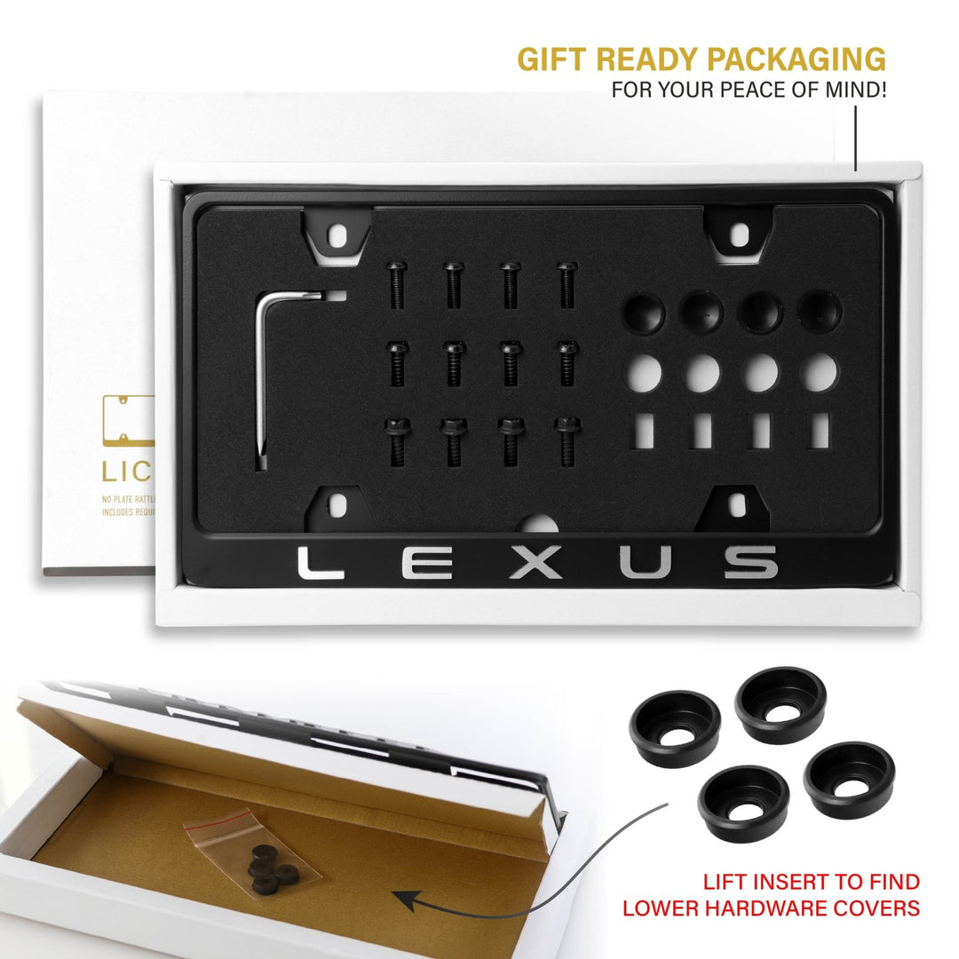 Lexus Stealth Matte Black Powder Coat License Plate Frame with 3D Raised Black or Silver Letters

#style_alloy-silver