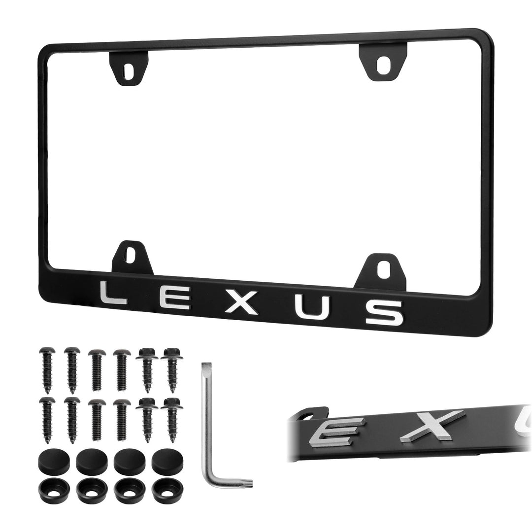 Lexus Stealth Matte Black Powder Coat License Plate Frame with 3D Raised Black or Silver Letters

#style_alloy-silver