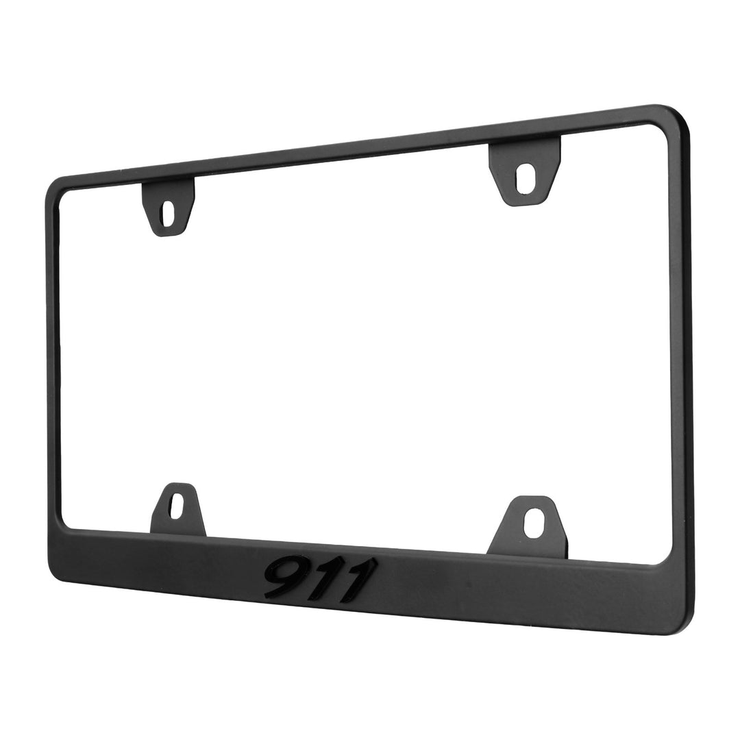 Porsche 911 Models Stealth Matte Black Powder Coat License Plate Frame with 3D Raised Black or Silver Letters