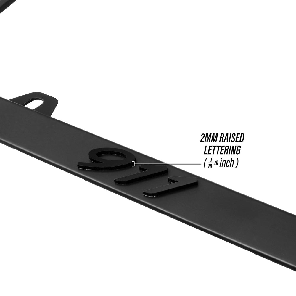 Porsche 911 Models Stealth Matte Black Powder Coat License Plate Frame with 3D Raised Black or Silver Letters