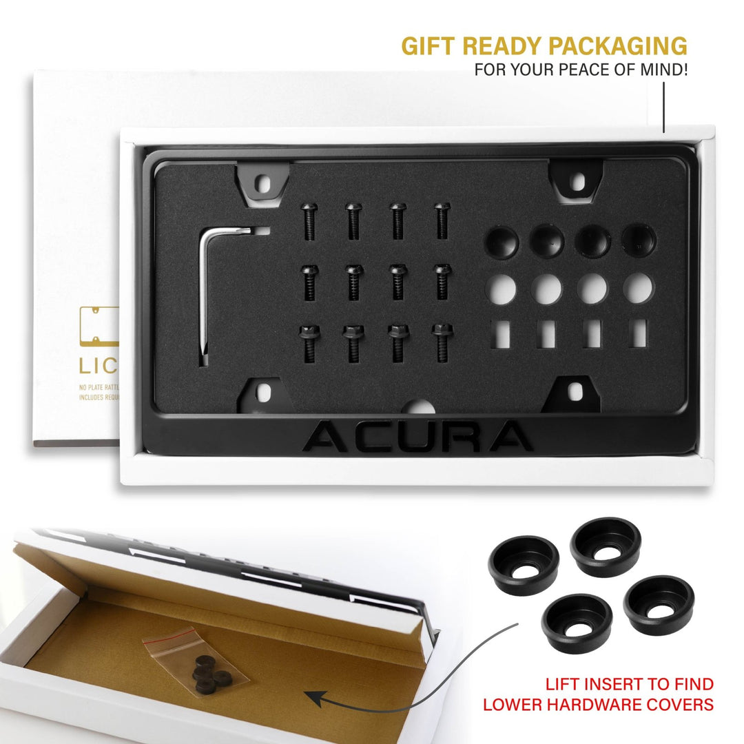 Acura Stealth Black Powder Coat License Plate Frame with 3D Raised Letters