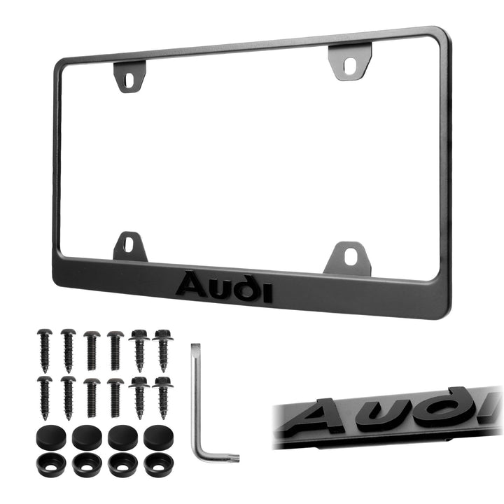 Audi Stealth Matte Black Powder Coat License Plate Frame with 3D Raised Black or Silver Letters

#style_matte-black
