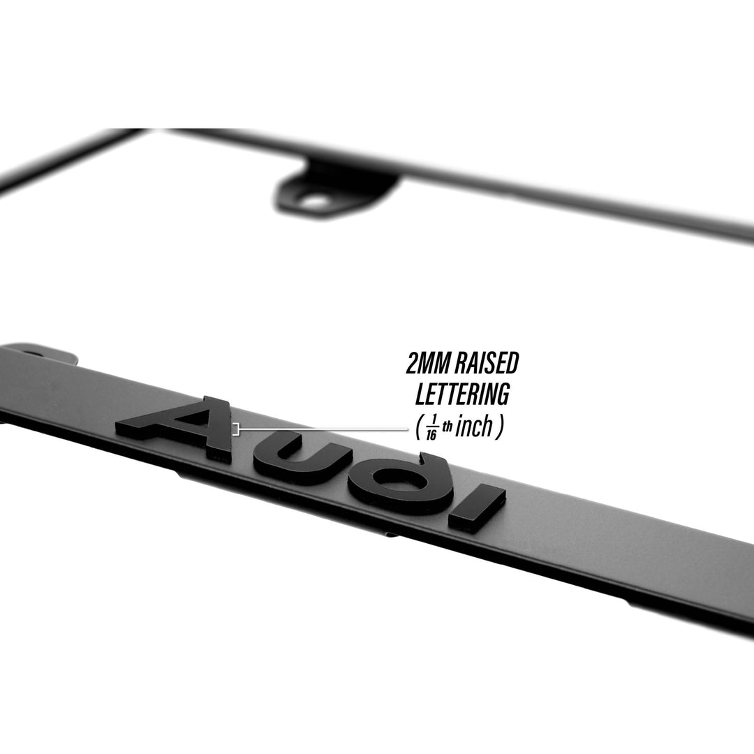 Audi Stealth Matte Black Powder Coat License Plate Frame with 3D Raised Black or Silver Letters

#style_matte-black
