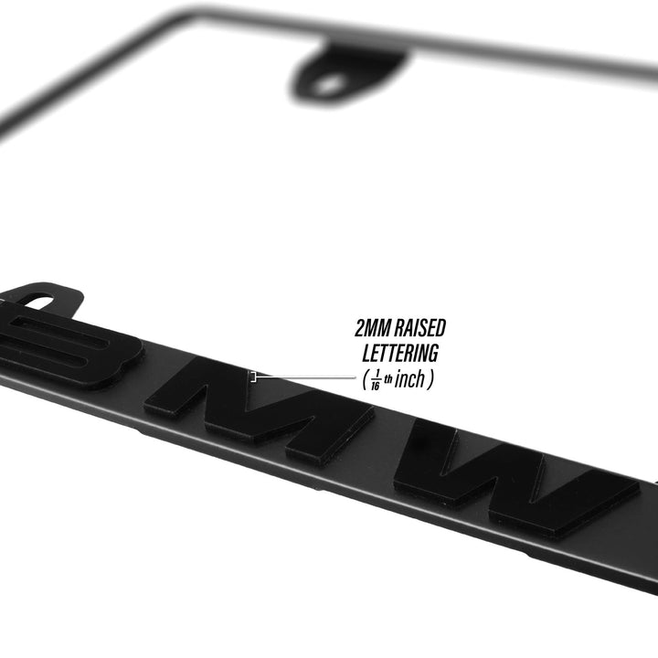BMW Models Stealth Matte Black Powder Coat License Plate Frame with 3D Raised Black or Silver Letters