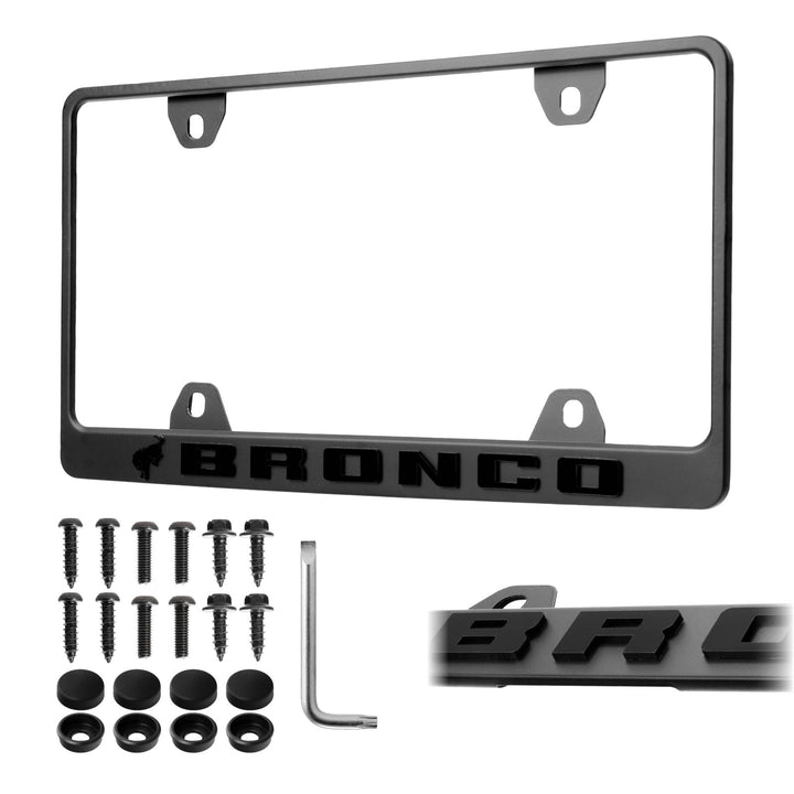 Ford Bronco Stealth Black Powder Coat License Plate Frame with 3D Raised Letters