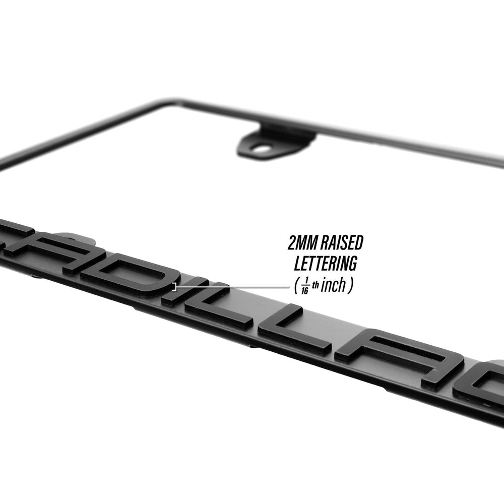 Cadillac Stealth Black Powder Coat License Plate Frame with 3D Raised Letters