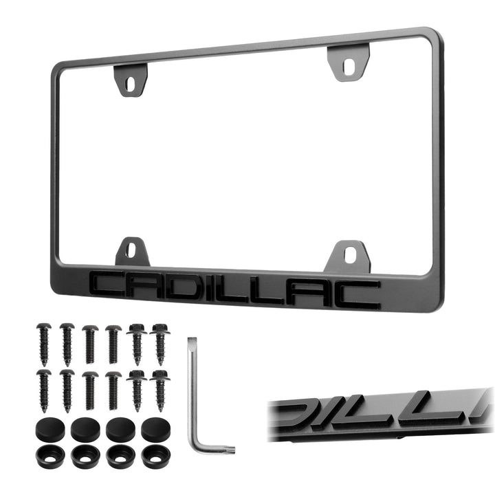 Cadillac Stealth Black Powder Coat License Plate Frame with 3D Raised Letters