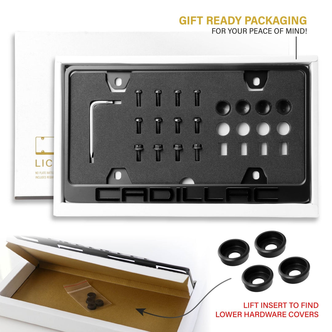 Cadillac Stealth Black Powder Coat License Plate Frame with 3D Raised Letters