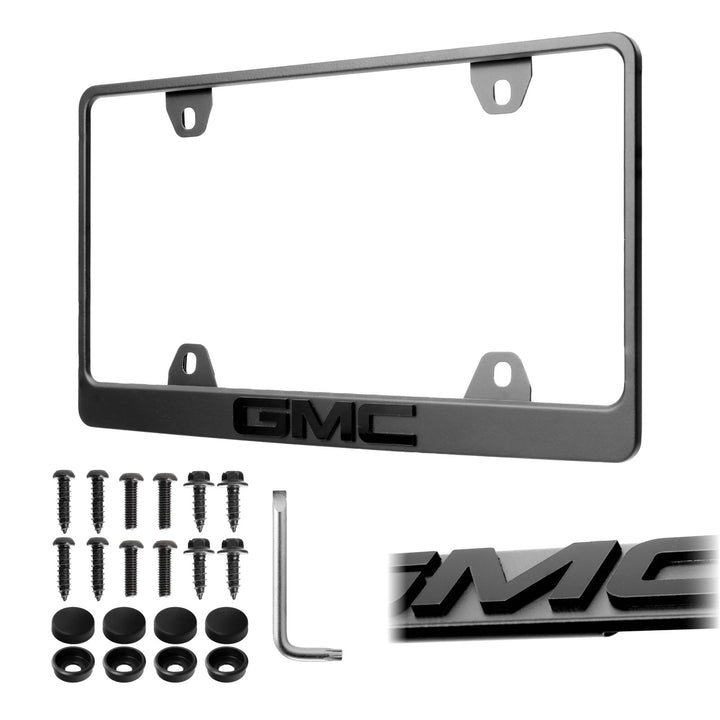 GMC Stealth Black Powder Coat License Plate Frame with 3D Raised Letters