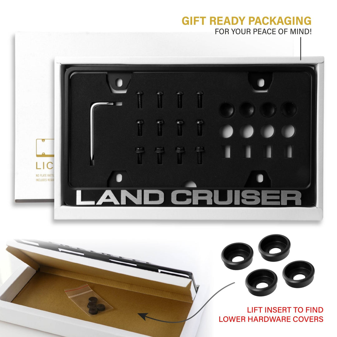 Toyota Land Cruiser Stealth Black Powder Coat License Plate Frame with 3D Raised Letters

#style_alloy-silver