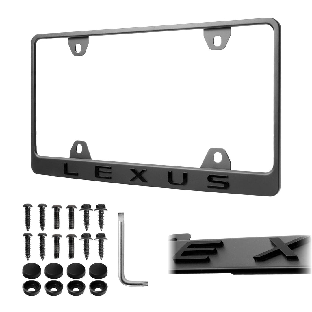 Lexus Stealth Matte Black Powder Coat License Plate Frame with 3D Raised Black or Silver Letters

#style_matte-black