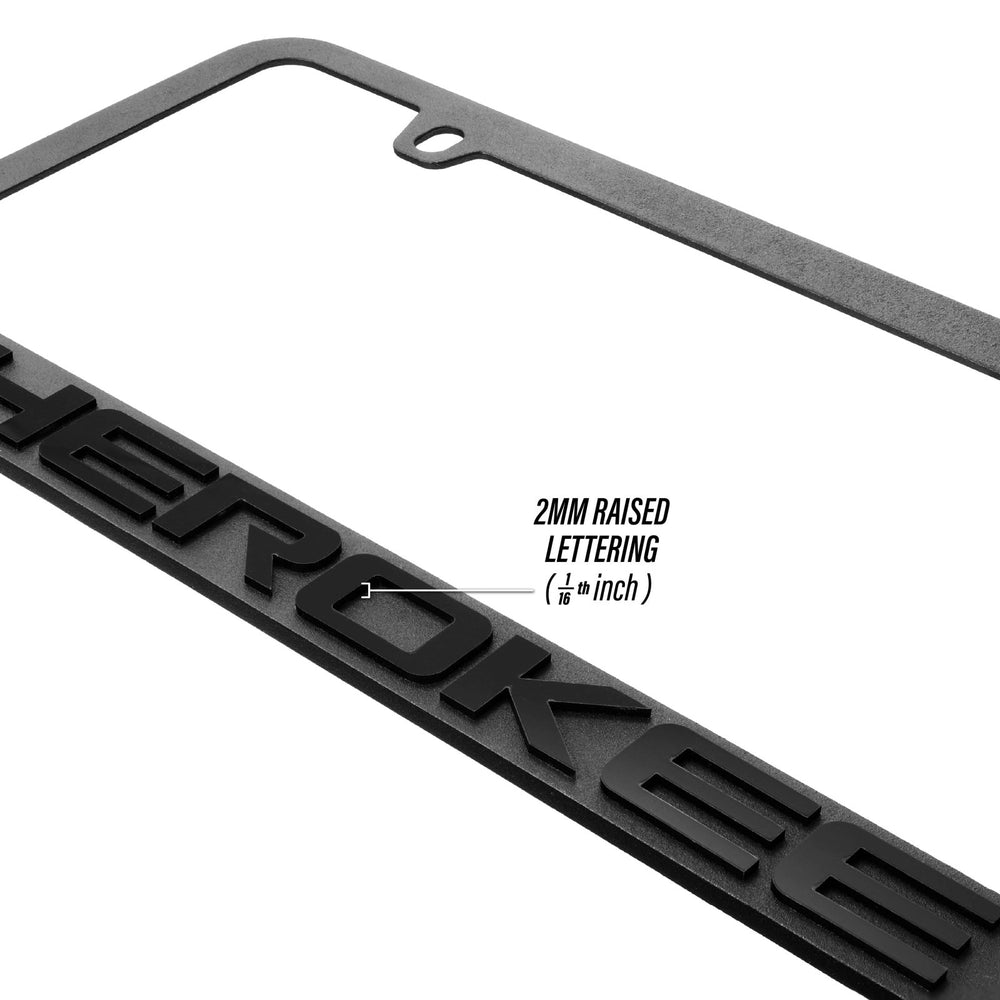 Jeep Cherokee Stealth Black Powder Coat License Plate Frame with 3D Raised Letters