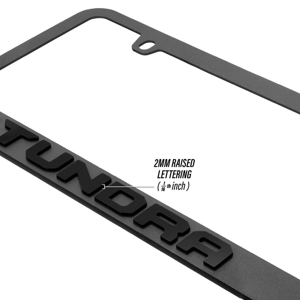 Toyota Tundra Stealth Black Powder Coat License Plate Frame with 3D Raised Letters