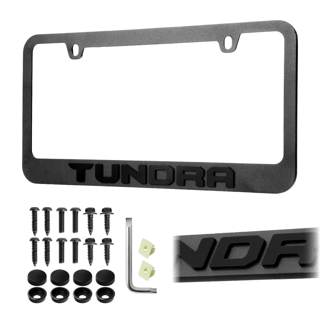 Toyota Tundra Stealth Black Powder Coat License Plate Frame with 3D Raised Letters