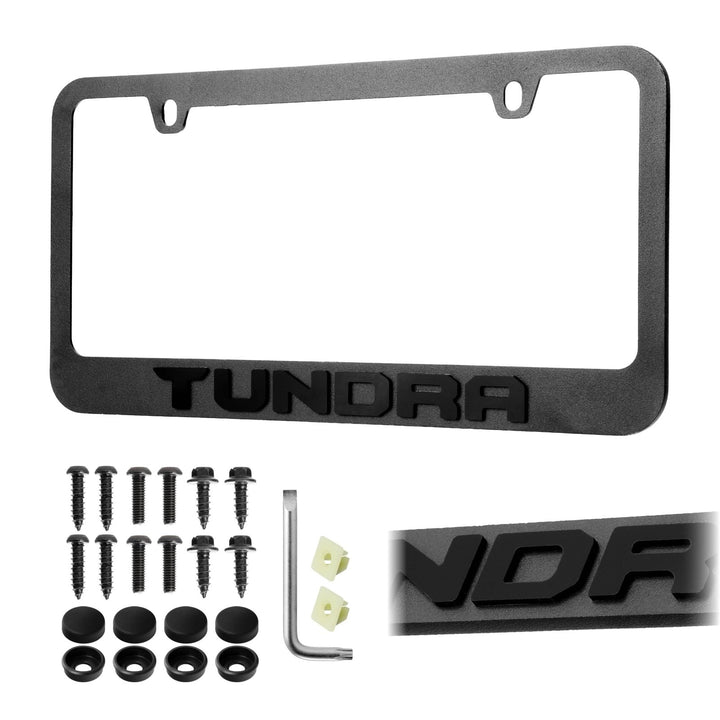 Toyota Tundra Stealth Black Powder Coat License Plate Frame with 3D Raised Letters