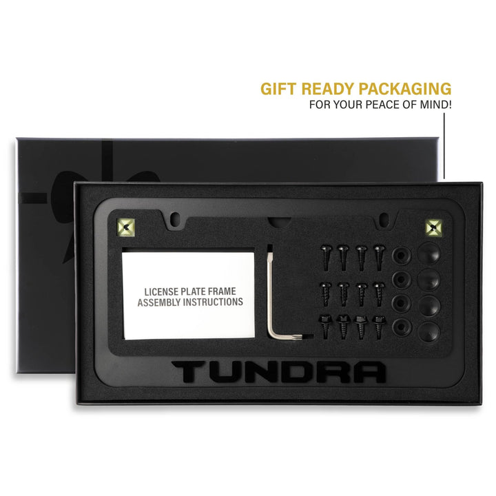 Toyota Tundra Stealth Black Powder Coat License Plate Frame with 3D Raised Letters