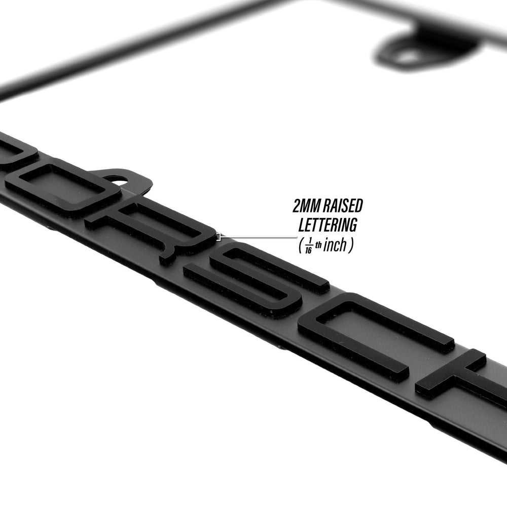 Porsche Models Stealth Black or Silver Powder Coat License Plate Frame with 3D Raised Letters