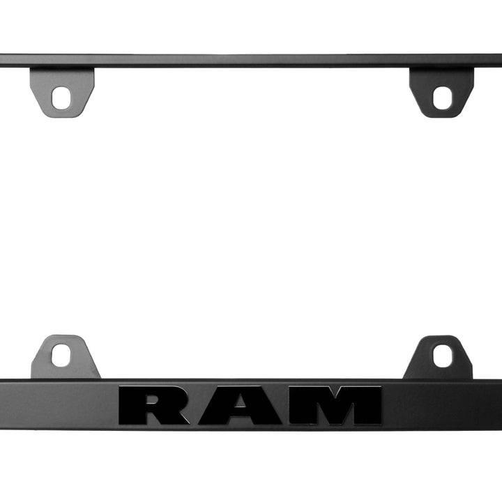 Dodge Ram Stealth Black Powder Coat License Plate Frame with 3D Raised Letters