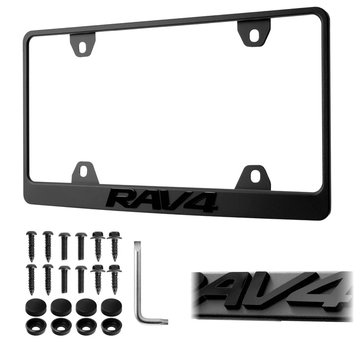 Toyota RAV4 Stealth Black Powder Coat License Plate Frame with 3D Raised Letters