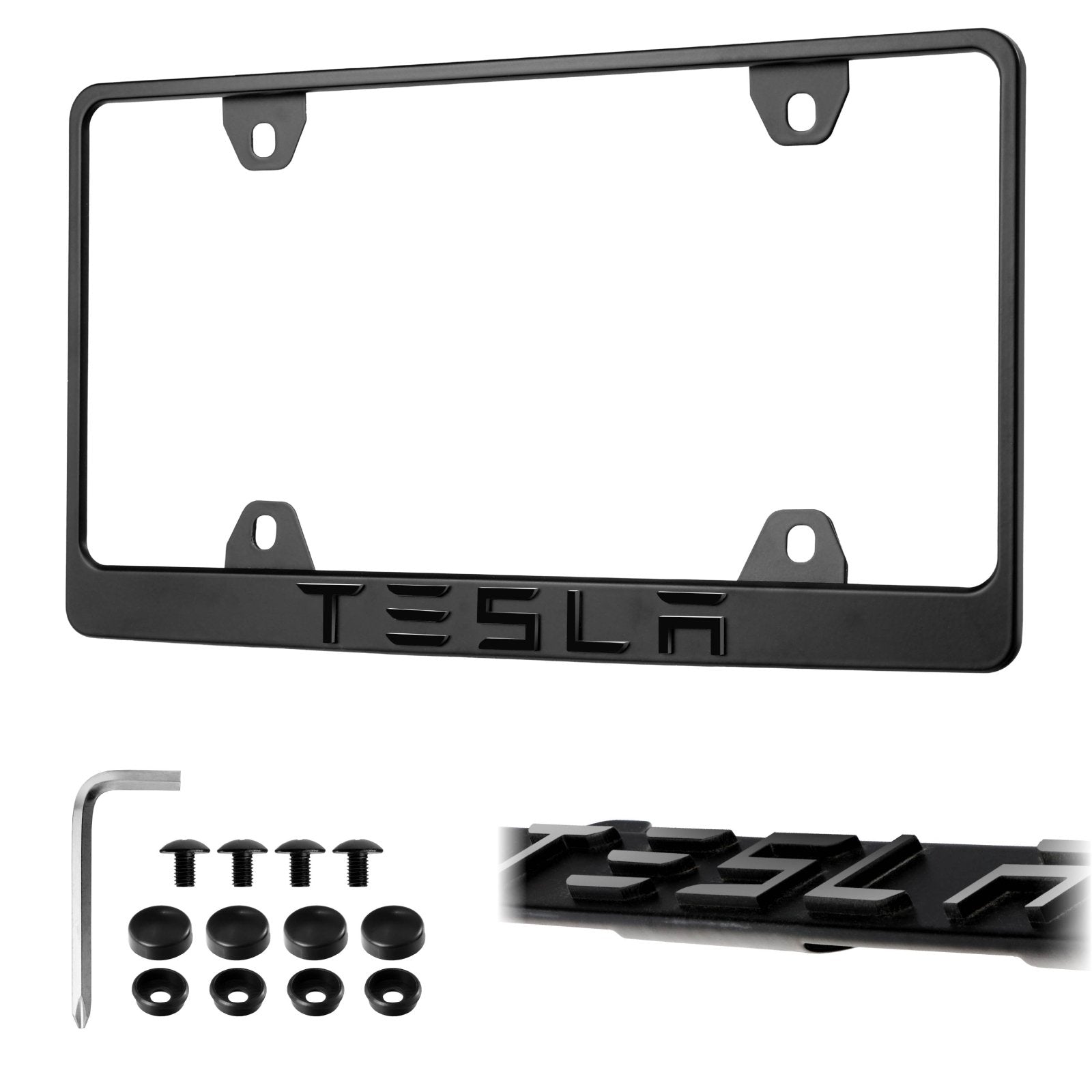 Tesla Models Stealth Black Powder Coat License Plate Frame with 3D