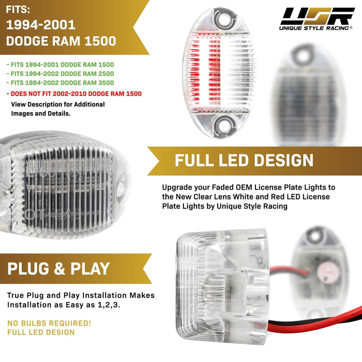 1994 - 2002 Dodge Ram Pickup Truck Red / White LED License Plate Lights