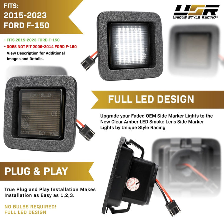 2015 - 2022 Ford F150 Pickup Truck White LED Smoke Lens License Plate Lights