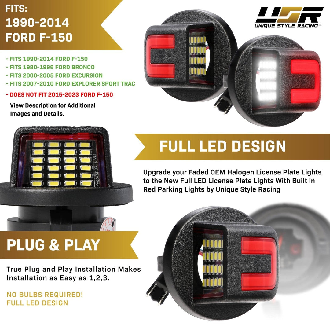 1990-2014 Ford F150 Pickup Truck Red U Shape White LED License