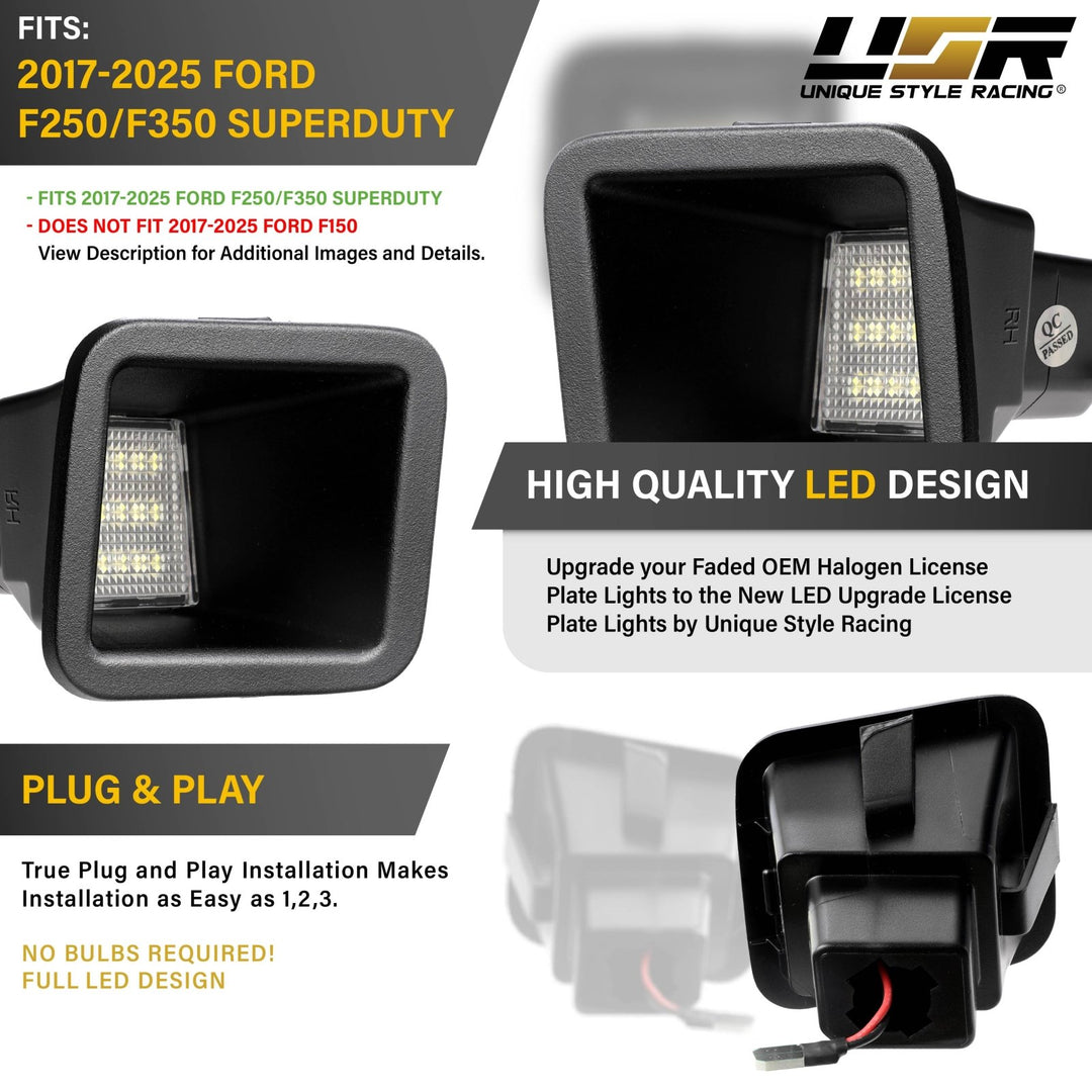 2017 - 2025 Ford F - 250, F - 350 Super Duty Pickup Truck White LED License Plate Lights