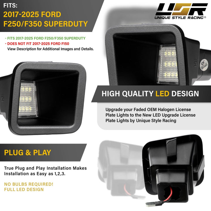 2017 - 2025 Ford F - 250, F - 350 Super Duty Pickup Truck White LED License Plate Lights