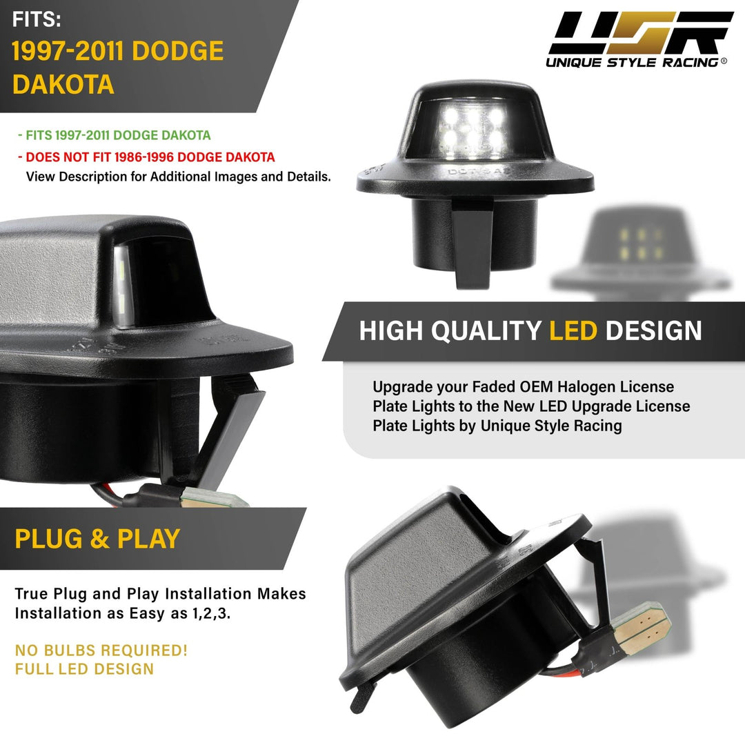 1997 - 2011 Dodge Dakota White LED Rear License Plate Lights
