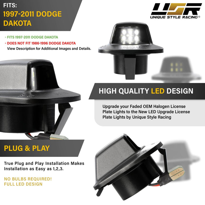 1997 - 2011 Dodge Dakota White LED Rear License Plate Lights