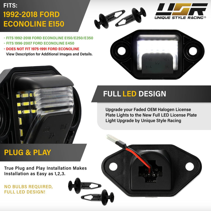 1992 - 2018 Ford Econoline Super Duty Full Size Van White LED Rear License Plate Lights