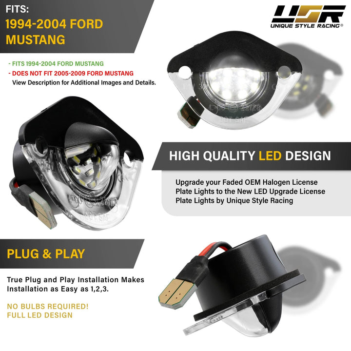 1994 - 2004 Ford Mustang White LED Rear License Plate Lights